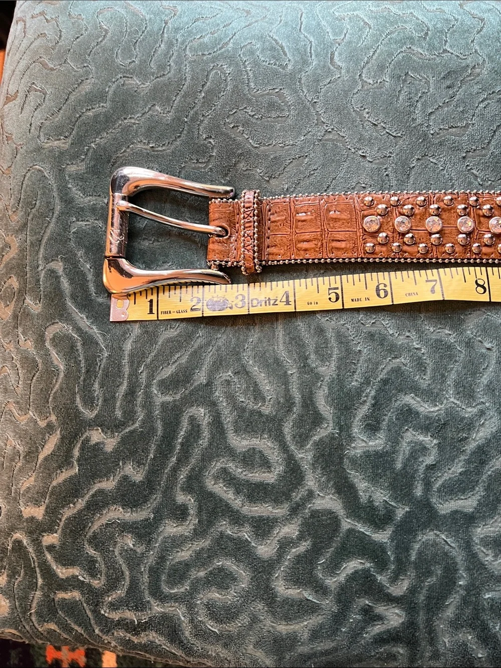Guess Brown Crystal-Embellished Leather Belt with Silver Buckle